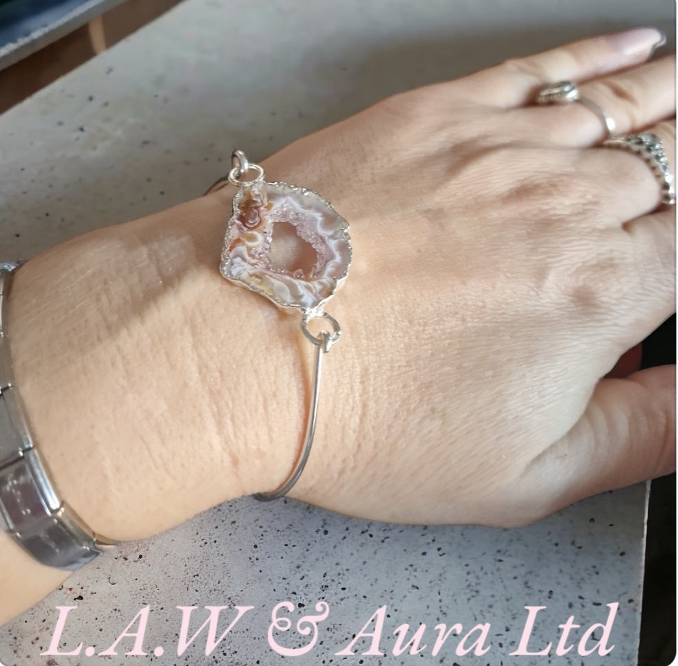 Druzy Agate Slice Bangles Silver Plated 🫶✨