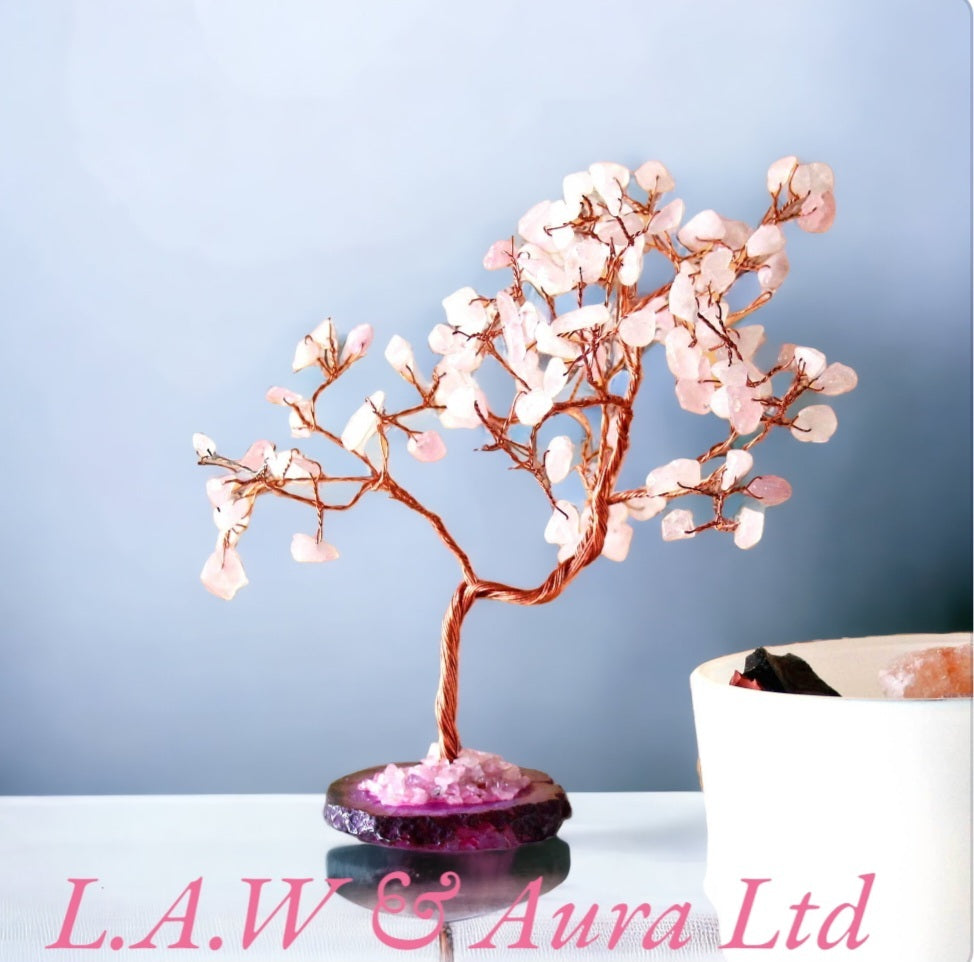 Lrg Gemstone Tree - Rose Quartz on Pink Agate Base (100 stones)