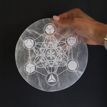 Selenite Large Charging Plate 18cm - Sacred Geometry