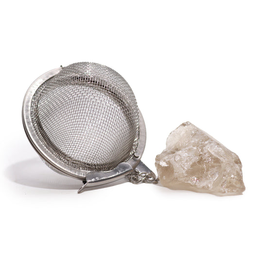Raw Crystal Gemstone Tea Strainer - Smoky Quartz, Rock Quartz, Rose Quartz, Amethyst, Green Aventurine,Mookaite, Rainbow Moonstone, Gold Tigers Eye, Black Obsidian, Aquamarine