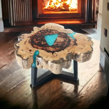 Tamarind and Resin Coffee Table - Aqua