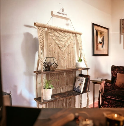 Macrame Hanging Shelves - Brown -Blue-Black