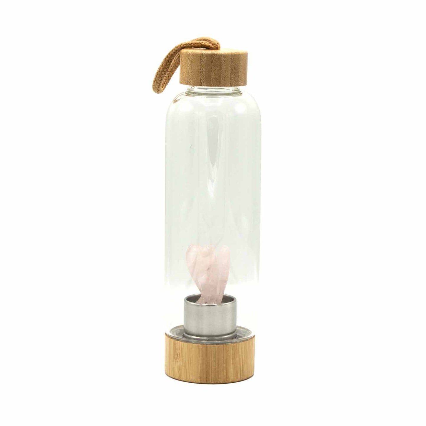 Crystal Infused Glass Water Bottle - Cleansing Clear Quartz, Rose Quartz, Amethst, Red Jasper- Angel