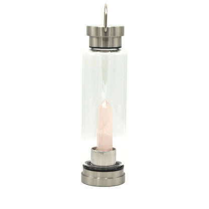 Crystal Infused Glass Water Bottle - Cleansing Clear Quartz, Amethyst, Rose Quartz, Red Jasper - Obelisk