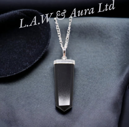 Gemstone Flat Pencil Pendant - Rose Quartz, Rock Quartz, Amethyst, Black Agate, Tigers Eye