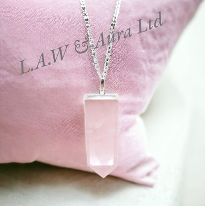 Gemstone Flat Pencil Pendant - Rose Quartz, Rock Quartz, Amethyst, Black Agate, Tigers Eye