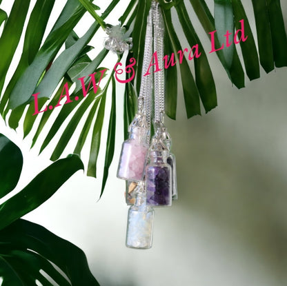 Bottled Gemstones Necklace - Rose Quartz, Amethyst, Oplalite, Black Onyx, Tigers Eye