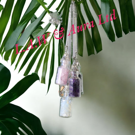 Bottled Gemstones Necklace - Rose Quartz, Amethyst, Oplalite, Black Onyx, Tigers Eye