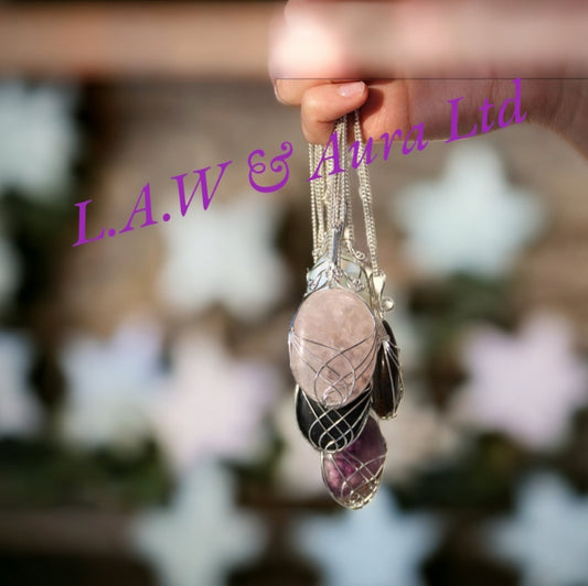 Swirl Wrapped Gemstone Necklace - Opalite, Amethyst, Rose Quartz, Tigers Eye , Black Onyx