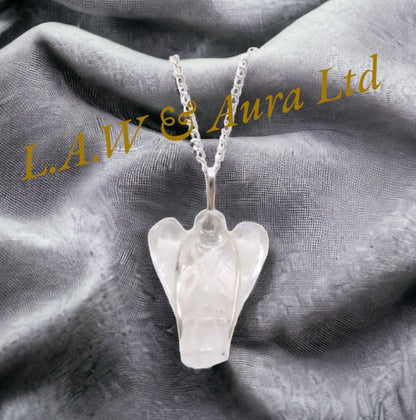 Gemstone Guardian Angel Pendant - Amethyst, Rose Quartz, Rock Crystal, Black Agate, Tigers Eye