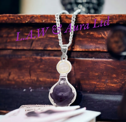 Gemstone Healing Hands Pendant - Amethyst, Rock Quartz, Rose Quartz, Tigers Eye, Black Agate
