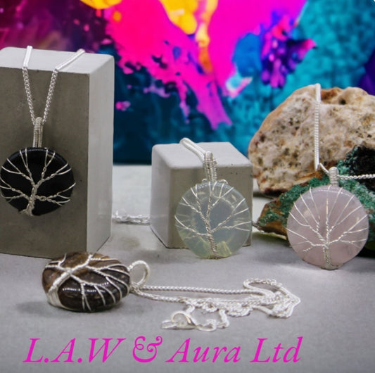 Tree of Life Gemstone Necklace - Rose Quartz, Amethyst, Opalite, Blck Onyx, Tigers Eye