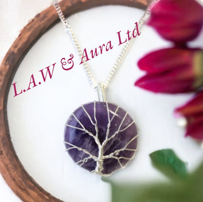 Tree of Life Gemstone Necklace - Rose Quartz, Amethyst, Opalite, Blck Onyx, Tigers Eye