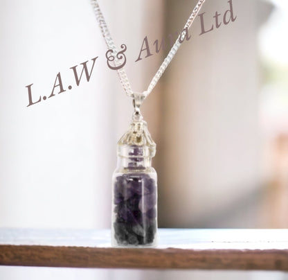 Bottled Gemstones Necklace - Rose Quartz, Amethyst, Oplalite, Black Onyx, Tigers Eye