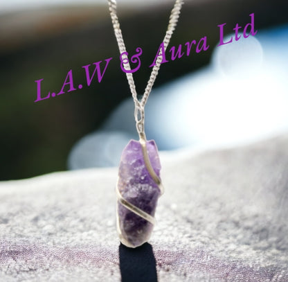 Cascade Wrapped Gemstone Necklace - Rough Rose Quartz, Opalite, Amethyst, Black Onyx, Tigers eye