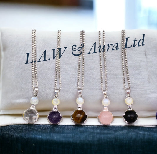 Gemstone Healing Hands Pendant - Amethyst, Rock Quartz, Rose Quartz, Tigers Eye, Black Agate