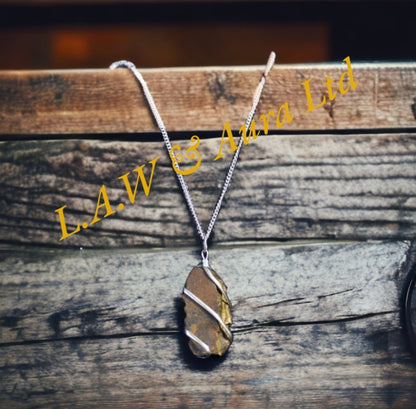Cascade Wrapped Gemstone Necklace - Rough Rose Quartz, Opalite, Amethyst, Black Onyx, Tigers eye