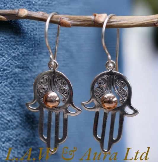 Silver & Gold Earring - Hamsa