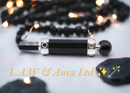 Hexagonal Crystal Healing Wand - 12cm - Rose Quartz, Rock Quartz, Black Agate