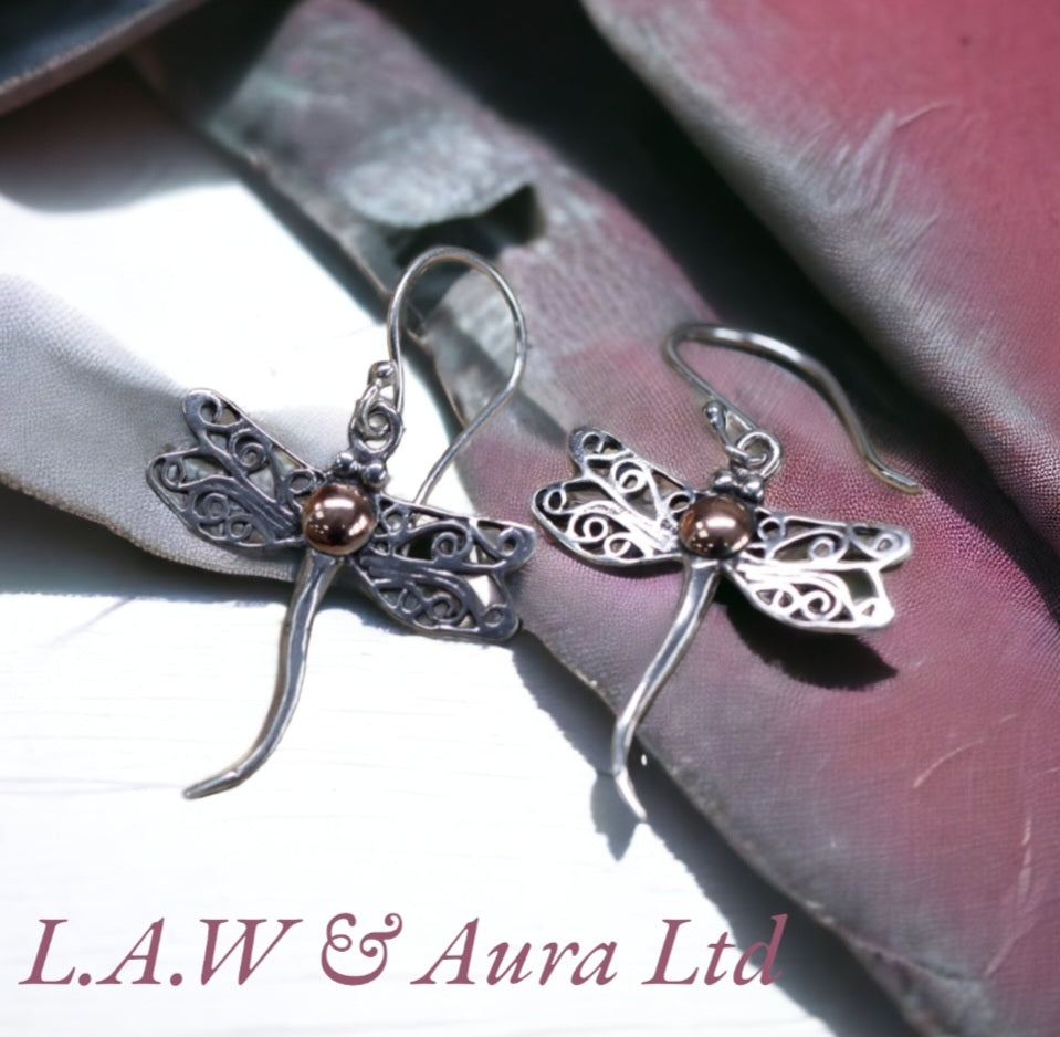 Silver & Gold Earring - Dragonflies