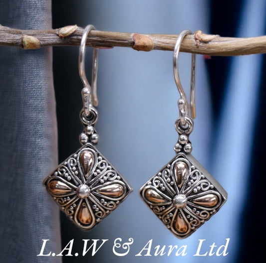 Silver & Gold Earring - Square Drop
