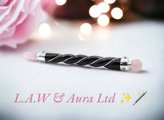 Twisted Healing Wand - Silver Sphere Amethyst, Rose Quartz, Rock Quartz, Tiger Eye