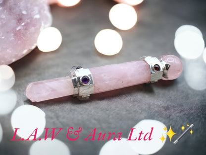 Hexagonal Crystal Healing Wand - 12cm - Rose Quartz, Rock Quartz, Black Agate