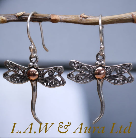 Silver & Gold Earring - Dragonflies