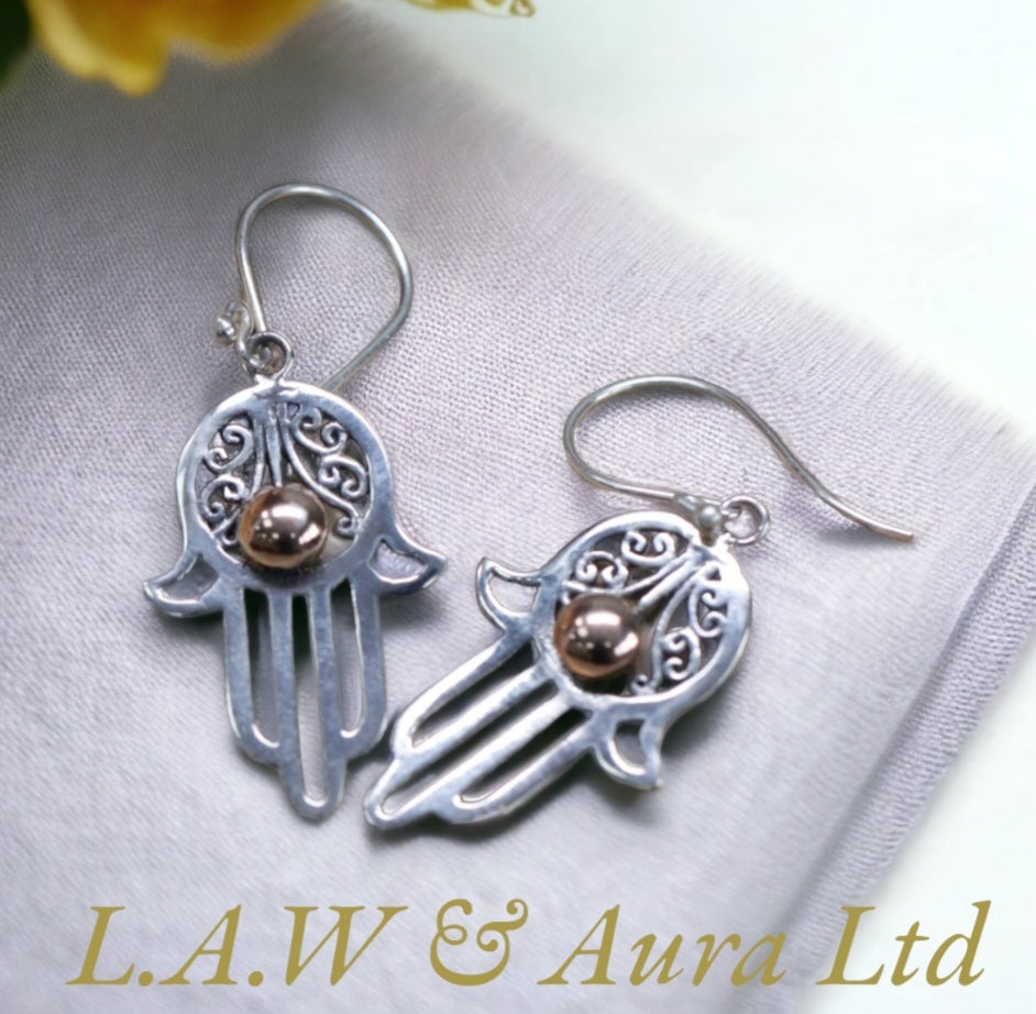 Silver & Gold Earring - Hamsa