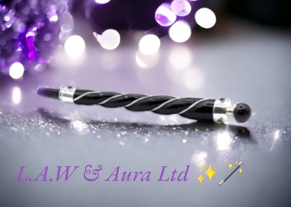 Twisted Healing Wand - Silver Sphere Amethyst, Rose Quartz, Rock Quartz, Tiger Eye