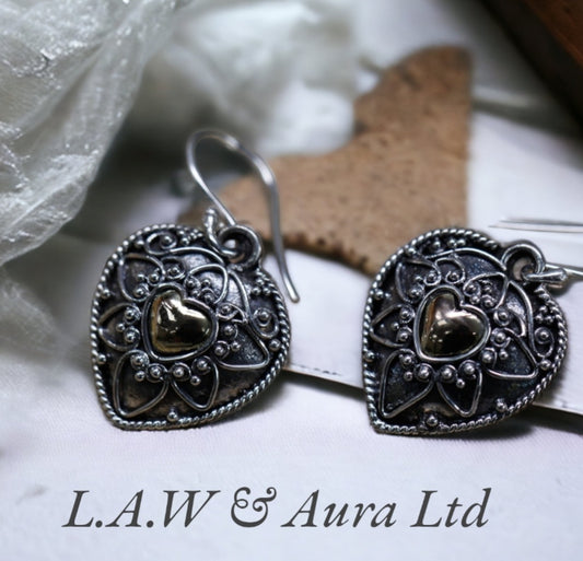 Silver & Gold Earring - Mandala Hearts