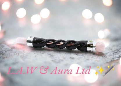 Spiral Carving Healing Wand - Copper Pipe Rose Quartz, Rock Quartz, Amethyst