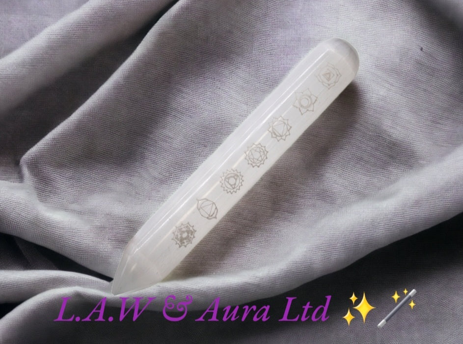 Selenite Wand - 16 cm (Point one End) 7 Chakra