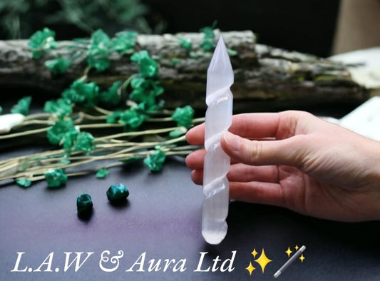 Selenite Spiral Wands - 16 cm (Point One Ends)