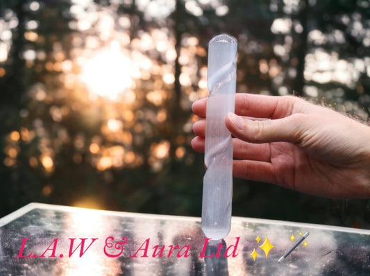 Selenite Spiral Wand - 16 cm ( Round Both Ends)