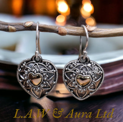 Silver & Gold Earring - Mandala Hearts