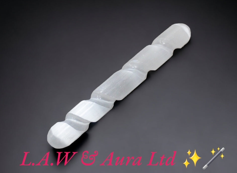 Selenite Spiral Wand - 16 cm ( Round Both Ends)