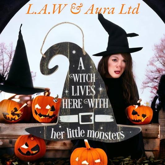 A Witch Lives Here Hanging MDF Sign