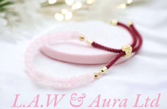 18K Gold Plated Gemstone Bordeaux String Bracelet - Rose Quartz
