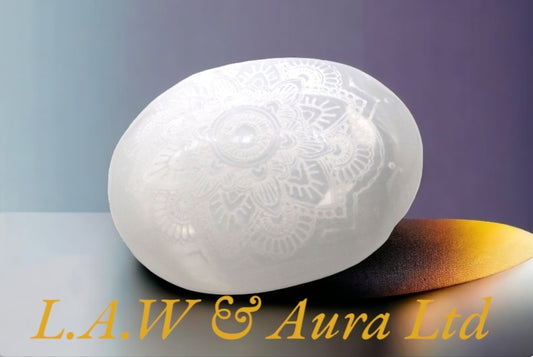 Selenite Palm Stone - Mandala Engraved