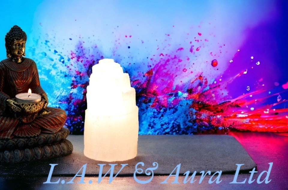 Natural Selenite Tower Lamp - 15 cm