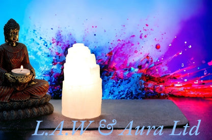 Natural Selenite Tower Lamp - 15 cm