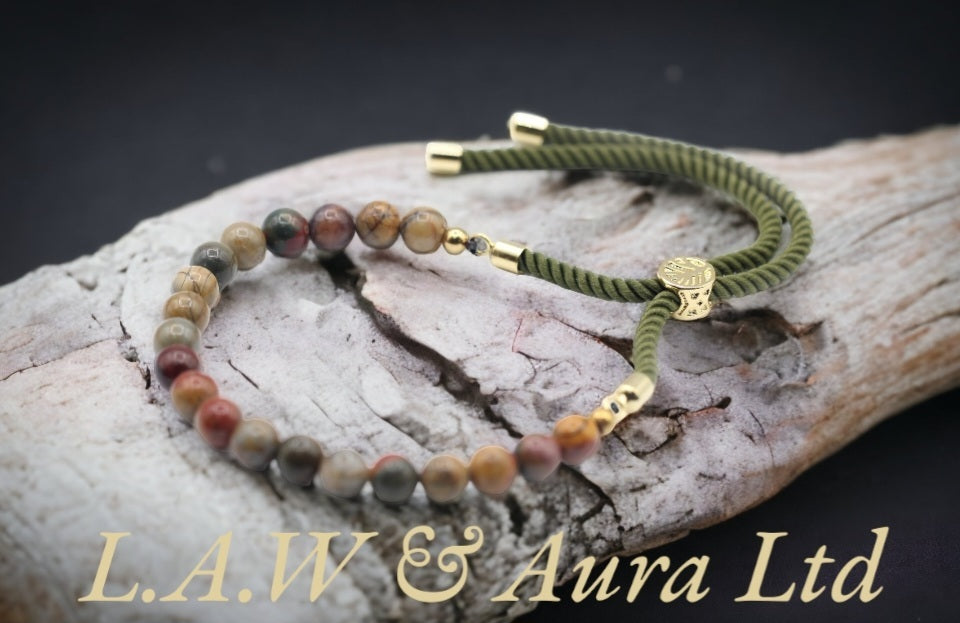 18K Gold Plated Gemstone Moss String Bracelet - Picasso Jasper