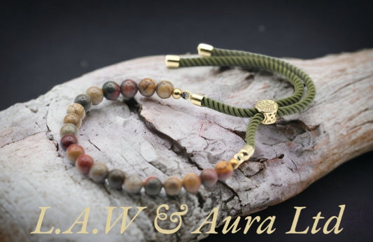 18K Gold Plated Gemstone Moss String Bracelet - Picasso Jasper