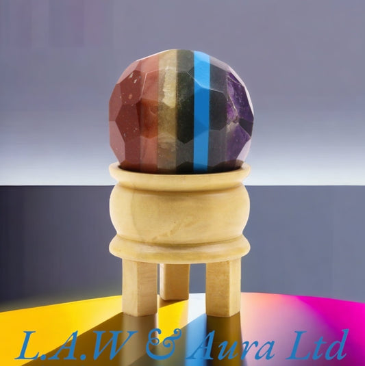 Gemstone Faceted Healing Ball & Stand - Seven Chakra