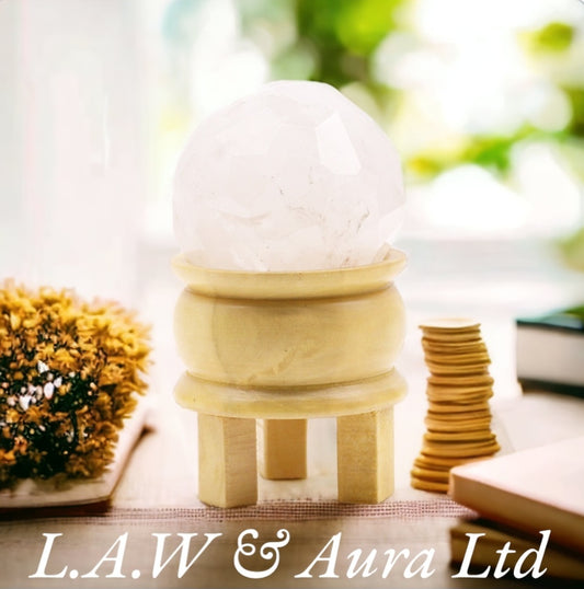 Gemstone Faceted Healing Ball & Stand - Rock Quartz