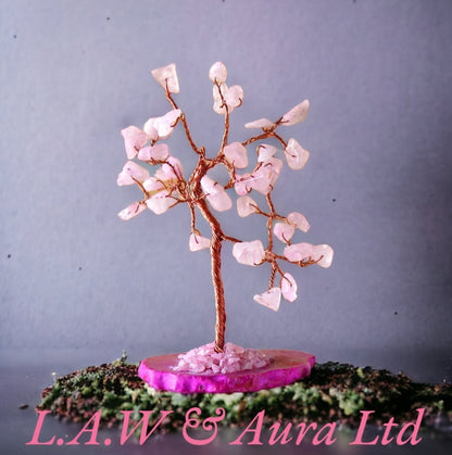 Gemstone Tree - Rose Quartz on Pink Agate Base (35 stones)