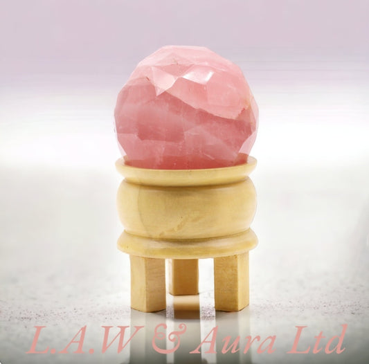 Gemstone Faceted Healing Ball & Stand - Rose Quartz