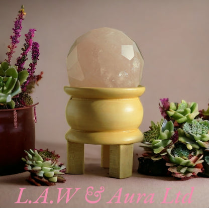 Gemstone Faceted Healing Ball & Stand - Rose Quartz