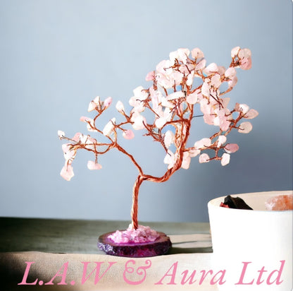 Lrg Gemstone Tree - Rose Quartz on Pink Agate Base (100 stones)